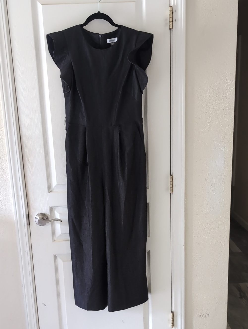 Calvin Klein Black Ruffle-Sleeve Jumpsuit